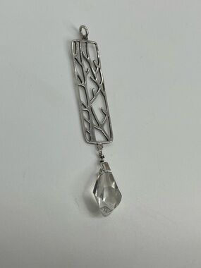 Vtg 925 Sterling Silver Openwork Tree Branches Crystal Drop Necklace Pendant